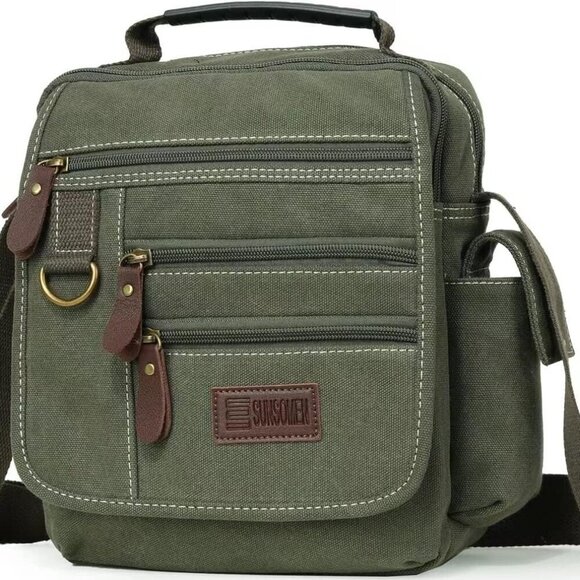 Mens bag Canvas Shoulder Bag Small Messenger Crossbody Bag Work Bag Vintage Mult - Picture 1 of 7